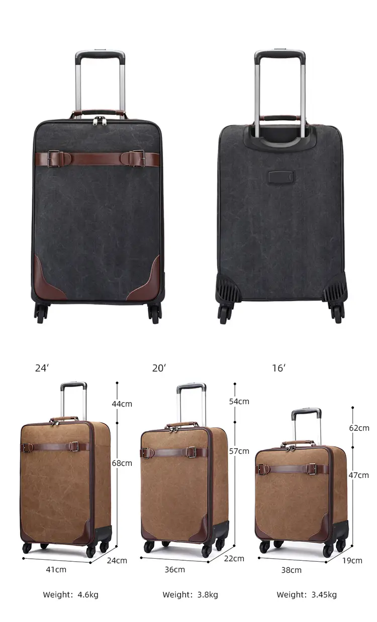 Zippered pockets and compartment bags inside – BEARKY CZ1001m vintage trolley suitcase